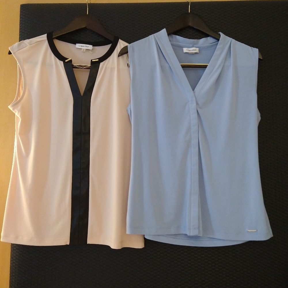 TWO Calvin Klein V-Neck Sleeveless Blouses @SIZE M